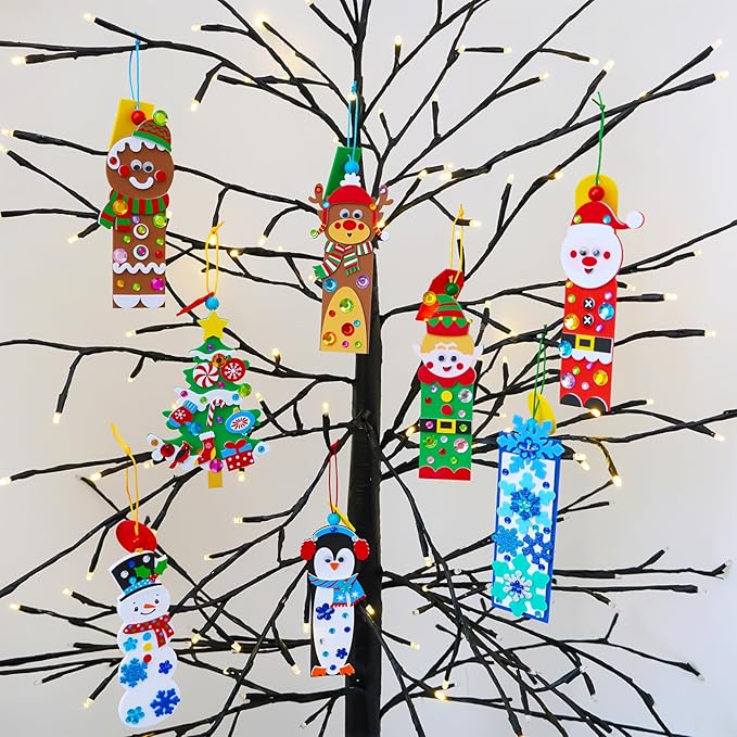 Winlyn 24 Sets Christmas Craft Kits Winter Crafts DIY Christmas Ornaments Decorations Craft Kits Festive Foam Stickers Christmas Arts and Crafts for Kids Holiday Home Classroom Activities Party Favors