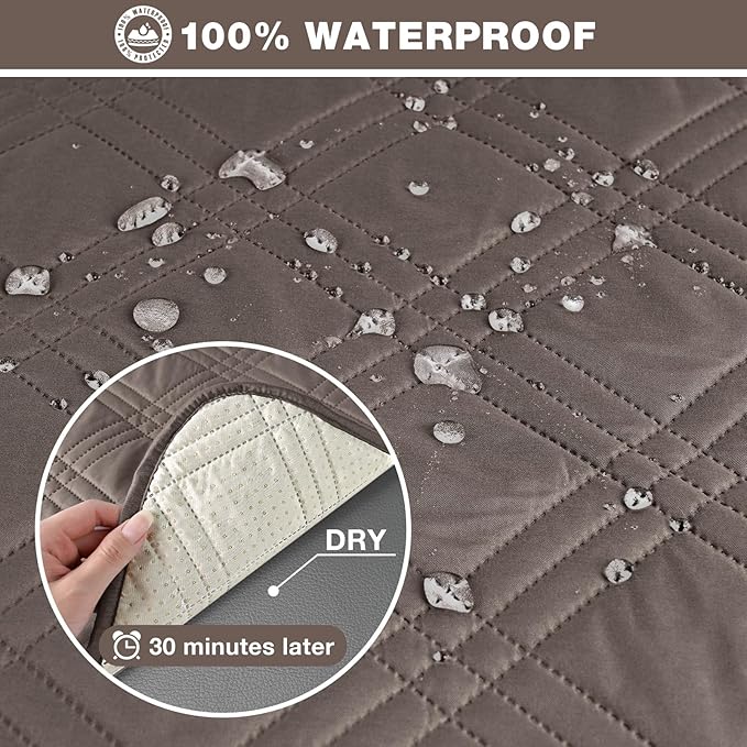 TAOCOCO 100% Waterproof Recliner Sofa Cover, Non Slip Split Couch Covers for Reclining Couches with Elastic Straps, Washable Reclining Sofa Cover Furniture Protector for Kids Pets(3 Seater, Taupe)