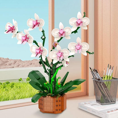 Orchid Building Blocks Set with LED Light – DIY Artificial Flower Kit for Home Decoration, for Adults and Kids 6-14,Ideal for Christmas,Birthdays,and Special Occasions,729-Piece