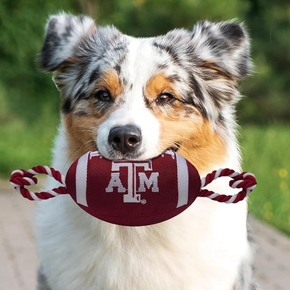 Pets First NCAA Texas A&M Aggies Football Dog Toy, Tough Quality Nylon Materials, Strong Pull Ropes, Inner Squeaker, Collegiate Team Color