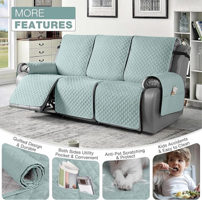 TAOCOCO Recliner Sofa Slipcover Couch Covers for 3 Cushion Couch, Pet Sofa Cover for 3 Seat Recliner Sofa, Washable Reclining Sofa Cover Furniture Protector with Elastic Straps(3 Seater, Mint)