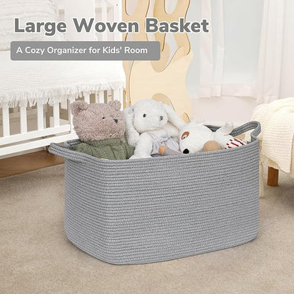 Goodpick Large Toy Basket for Blankets, Baby Laundry Basket, Storage Baskets for Organizing, Laundry Hamper for Dirty Clothes, Towel, Woven Rope Storage Baskets, 21.6" x 14.9" x 11.8", Gray