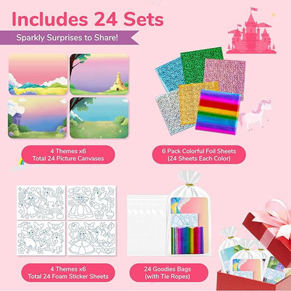 JoyCat 24 Pack Foil Craft Party Favors,No Mess Arts and Crafts for Kids,Goodie Bag Stuffers,DIY Creative Activity, Birthday Present for Girls Boys 4 5 6 7 8 9 Years Old(Unicorn)