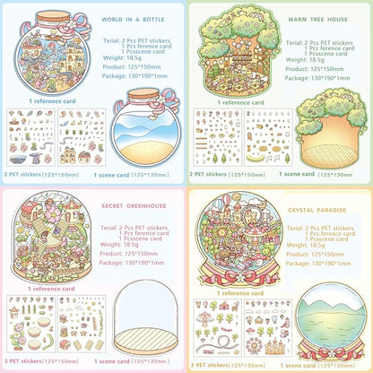 DIY 3D Sticker Scene，8 Sets Pack（500+）, Reusable Sticker Book, Cute Sets for Free Combination, Cute Waterproof for Anywhere, Crafts Party Favors Birthday Gift