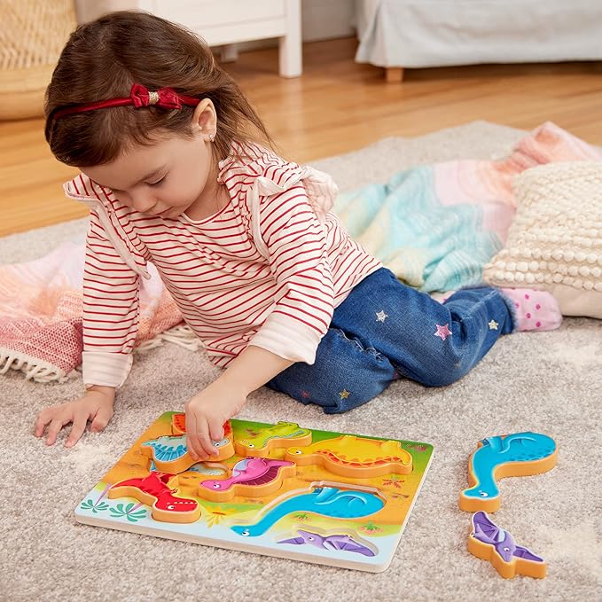 B. toys- Peek & Explore 3-Pack - Farm, Sea, Dinos- Chunky Puzzle 3-Pack – Wooden Puzzles- 8 Pieces Each – 2 Years +