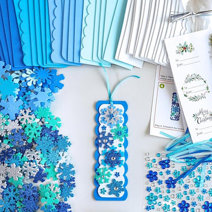 Winlyn 24 Sets Christmas Craft Kits Winter Crafts DIY 3D Christmas Snowflake Bookmarks Art Sets Snowflake Foam Stickers Arts and Crafts for Kids Party Favor Holiday Seasonal Home Classroom Activities