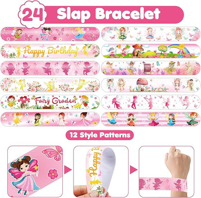 48PCS Fairy Party Favors - 24 Tattoos & 24 Slap Bracelets, Ideal for Fairy-Themed Birthdays, Baby Showers, and Classroom Rewards for Kids