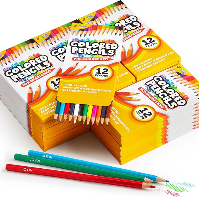 JOYIN 432 Count Colored Pencils Bulk, Pre-sharpened Colored Pencils for Kids 4+, Bulk Coloring Pencils School Supplies for Teachers, Classroom Prizes (12 Assorted Colors, Individual Pack of 36)