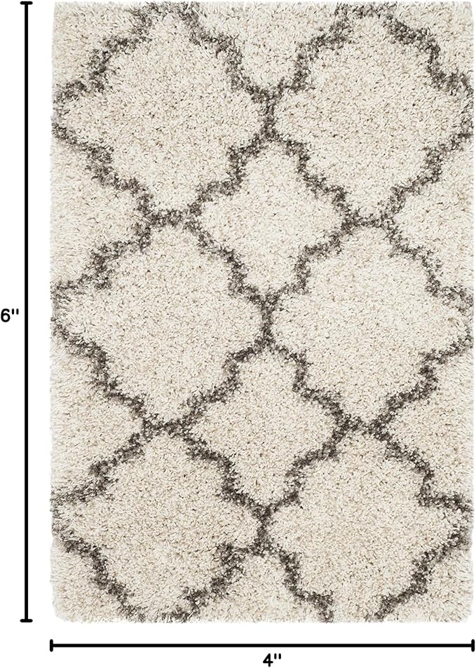 SAFAVIEH Hudson Shag Collection Accent Rug - 4' x 6', Ivory & Grey, Trellis Design, Non-Shedding & Easy Care, 2-inch Thick Ideal for High Traffic Areas in Entryway, Living Room, Bedroom (SGH282A)