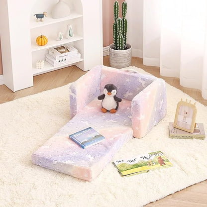 Tiita Kids Sofa, 2-in-1 Kids Sofa Chair, Convertible Children Couch to Lounger, Flip Out Kids Sofa Chair, Toddler Armrest Chair Bed, Folding Kids Play Sofa for Girl or Boy(Twill Pegasus)