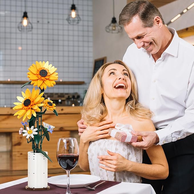 Sunflower Building Blocks Sets Flower Bouquet with Vase for Adults Teens, Flower Garden Building Toys for Girls Boys Home Decor - 821Pcs