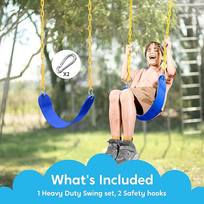 TURFEE Swing for Outdoor Swing Set - Pack of 1 Seat Replacement Kit with Heavy Duty Chains - Backyard Swingset Playground Accessories for Kids (Blue)