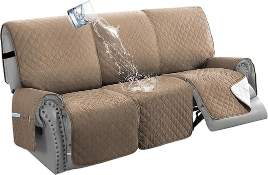 H.VERSAILTEX 100% Waterproof Recliner Sofa Cover Recliner Couch Cover for 3 seat Non Slip Reclining Couch Cover for Dog Washable Furniture Protector with Elastic Straps(Recliner Sofa, French Oak)