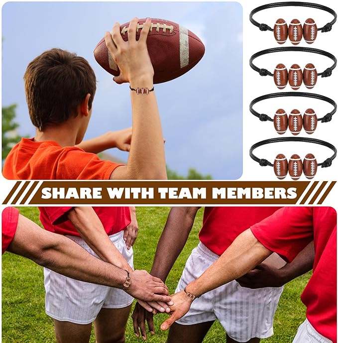 20 Pcs Football Beads Bracelets Football Party Favors Sport Theme Charm Bracelets Bulk Adjustable Braided Football Gifts Sports Fan Football Bracelets for Boys Girls Adults Birthday Favors Decoration