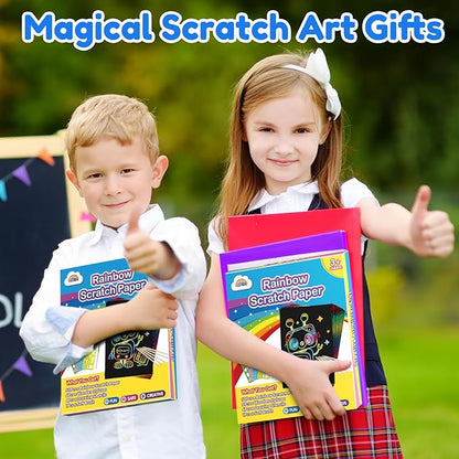 ZMLM Arts Crafts Gifts for Kids: 60PCS Rainbow Scratch Paper Art for Girls and Boys Ages 4-8 8-12 Craft Supplies Kit, Easter Basket Stuffers for Kid Toys Games Activities Valentines Day Gift (Blue)