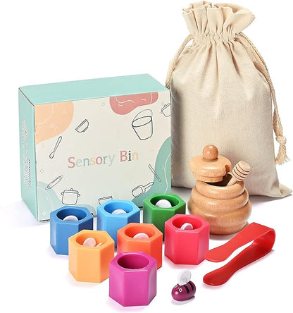 Sorting Stacking Wooden Toys for Toddlers, Bee Hive Toy, Montessori Sensory Bin Tools Toys for 3 4 5 Years Old, Fine Motor Skill Toys Early Learning Preschool Educational Gift for Kids