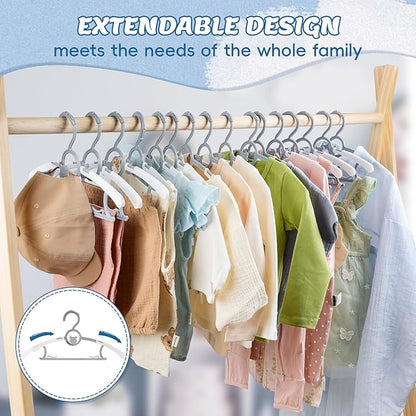 Kids Hangers 40 Pack Baby Hangers- Extendable & Adjustable Non-Slip Stackable Plastic Baby Clothes Hangers,11-14 Inch Kid Hangers for Baby Toddler Kids Children,Toddler Hangers for Cloest Grey