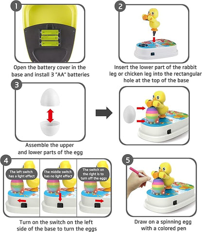 Engfa Easter Egg Decorating Kit, Chick Easter Eggs Decorating Kit Spinner Coloring Machine with 12 Dying Markers 30 Plastic Eggs and Slings, Easter Toy Arts and Crafts Set Gift for Kids Party