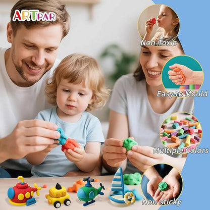 ARTPAR Kids Air Dry Clay Ocean and Transportation Set Combo, 12 Boxes of Modeling Magic Clay with Easy Tutorial Sculpting Tools, Soft & Non-Sticky, Classroom Prizes Birthday Party Gifts for Boys Girls