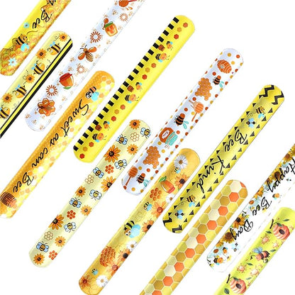 48pcs Bee Slap Bracelets Honeycomb Wristbands Assorted Color Bee Theme Party Favors Sunflower Wristband Honeybee Yellow Bee Birthday Slap Bands Baby Shower for Classroom Prizes