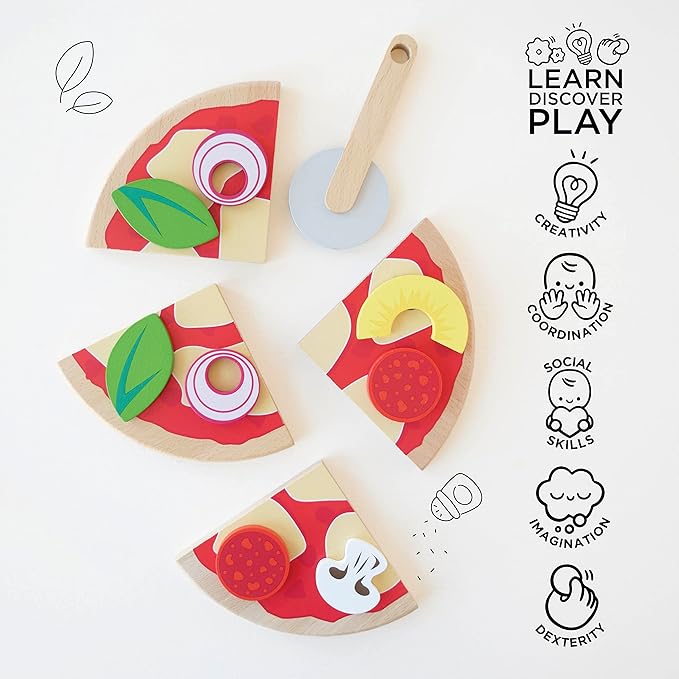 Le Toy Van - Childrens Wood Pretend Play Food | Wooden Honeybake Pizza Pretend Food Toy Playset | Toy Kitchen Accessories Play Food Role Play Toy (TV279)