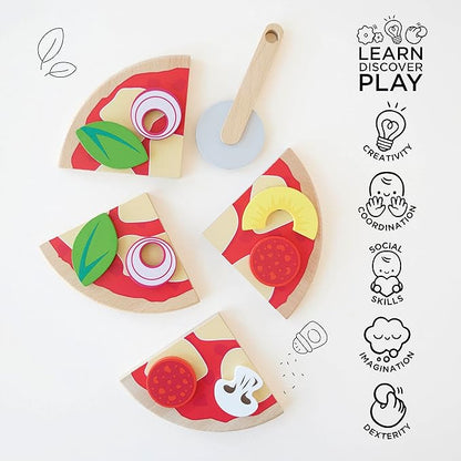 Le Toy Van - Childrens Wood Pretend Play Food | Wooden Honeybake Pizza Pretend Food Toy Playset | Toy Kitchen Accessories Play Food Role Play Toy (TV279)