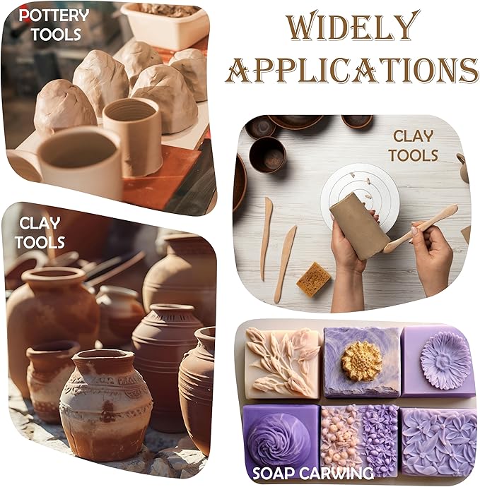 10 Pieces Wooden Clay Sculpting Tools, Double Ended Ceramic Wooden Clay Modeling Sculpture Tools Pottery Dough Modeling Tool Kit for Cutting Carving Shaping Detailing