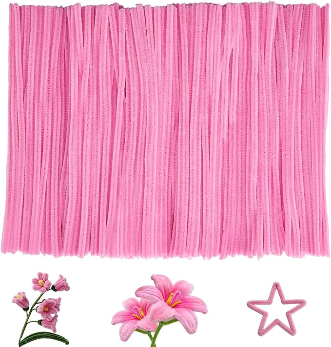 VZF Pink Pipe Cleaners Craft Supplies,Chenille Stems for Art and Craft Projects Creative DIY Decorations,Room Decor,Christmas Ornaments,The Pink Stuff Wrapping Pape,Lovely Girl Toys,Halloween Decor