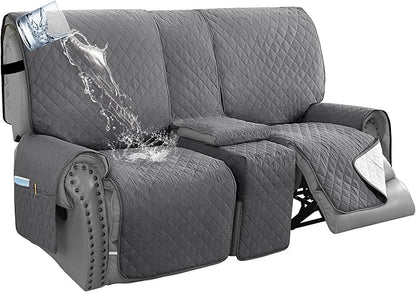 H.VERSAILTEX 100% Waterproof Loveseat Recliner Cover with Center Console Anti Slip Reclining Loveseat Cover with Adjustable Elastic Straps (Recliner Loveseat with Console, Rocket Gray)
