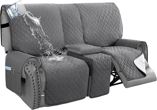 H.VERSAILTEX 100% Waterproof Loveseat Recliner Cover with Center Console Anti Slip Reclining Loveseat Cover with Adjustable Elastic Straps (Recliner Loveseat with Console, Rocket Gray)