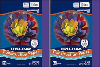 Pacon Tru-Ray Heavyweight Construction Paper, Purple, 9" x 12", 50 Sheets (103019) (Pack of 2)