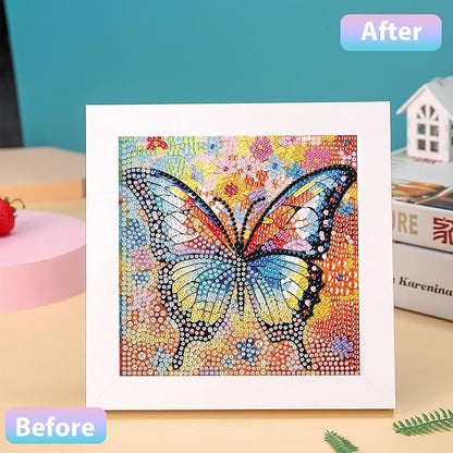 hkejoi Butterfly Diamond Art Painting Kits for Kids with Frame,Butterfly Diamond Art for Kids Ages 4-6-8-12,Easy Kids Gem Art Kit with Cartoon Box for Gift Home Wall Decor 7x7 inch