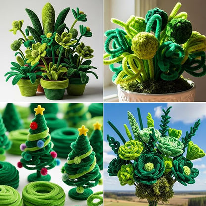 Caydo 200 Pieces Gradient Green Pipe Cleaners for Easter Decorations, Thick Fluffy Chenille Stems Bulk for Flowers, Animals, Kids Creative Arts & Crafts Making