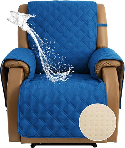 TOMORO Non-Slip Oversized Recliner Cover, 100% Waterproof Quilted Recliner Chair Slipcover Furniture Protector with Pockets, Washable Couch Cover with Elastic Straps for Kids and Pets