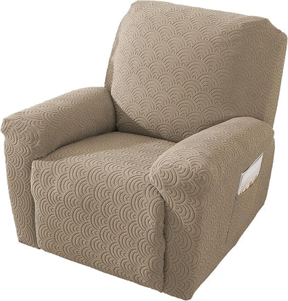 NORTHERN BROTHERS Oversized Recliner Chair Covers - Large Recliner Cover That Stay in Place 4 Piece, Jacquard Lazy Boy Recliner Chair Covers 1 Seater, Khaki