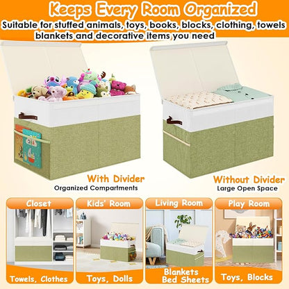 Large Toy Storage Box with Lid Upgraded Toy Storage Chest Organizer with Divider Foldable Toy Bin for Kids Boys Girls Playroom Nursery Bedroom (25"x13"x16")