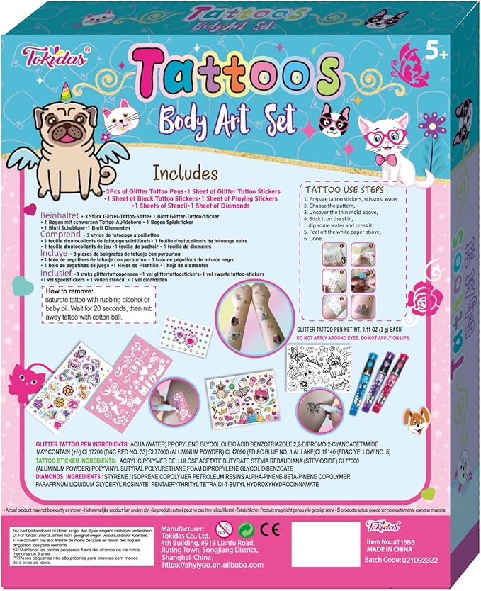 Kids Makeup Set Glitz Fun Tattoo DIY Set Glitter Tattoo Sets Playing Sticker Stencil Set Kids Toys for Birthday Gifts