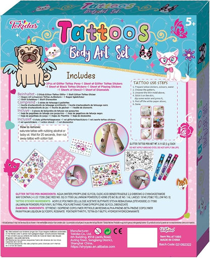 Kids Makeup Set Glitz Fun Tattoo DIY Set Glitter Tattoo Sets Playing Sticker Stencil Set Kids Toys for Birthday Gifts