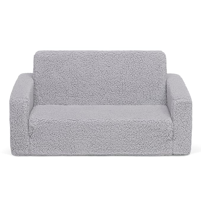 Delta Children Cozee Flip-Out Sherpa 2-in-1 Convertible Sofa to Lounger for Kids, Grey