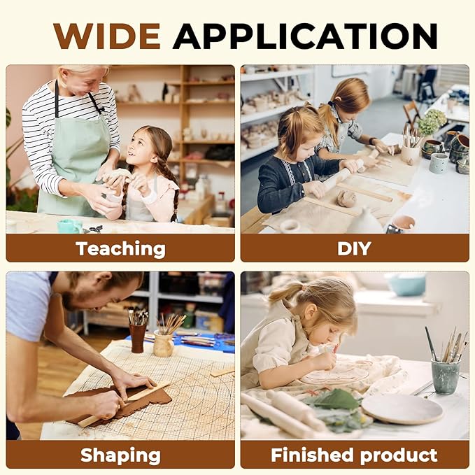 Mowawa 10 Pcs Pottery Teaching Rolling Mud Stick Guide Set, 5 Size Mudboard Guide Wooden Strips, Pottery Tool Clay Tools for Precise Polymer Clay Thickness Measurement
