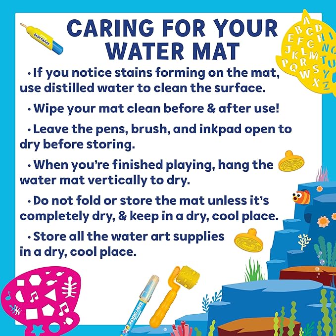 Baby Shark Water Drawing Mat by Horizon Group USA, Includes Reusable 40-Inch Water Drawing Mat, Refillable Water Brush & Pens, Stencils, Mess-Free Water Art for Toddlers, Age 3+