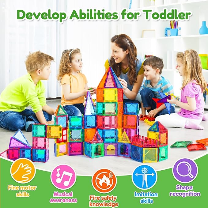 Magnetic Tiles,Magnetic Building Blocks Starter Set Toys for Boys Girls Age 2-4 4-6 5-7 8-10 8-13 STEM Educational Learning Toys for 2 3 4 5 Year Old Toddler Kid Birthday Ideas