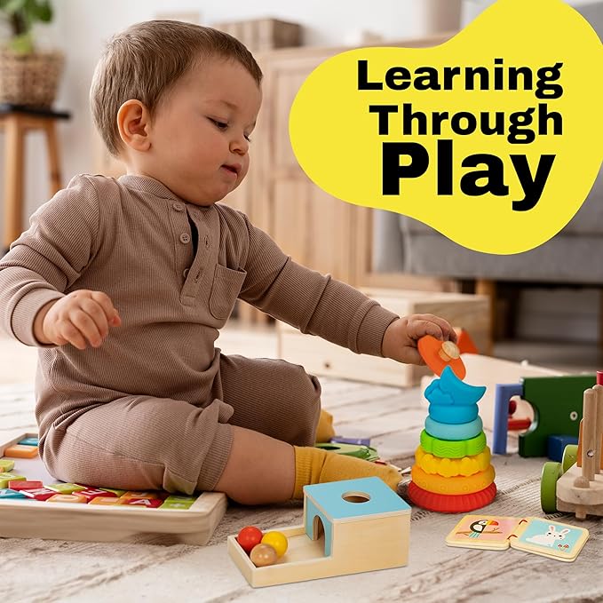 Montessori Toys for Babies 6-12 Months - 6-in-1 Montessori Box Toy w/Rainbow Stacking Tower, Object Permanence Box & More - Educational Toys for Imaginative Learning