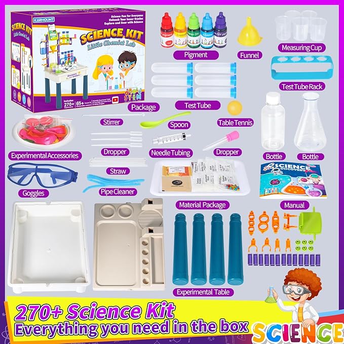 YouTube Video Tutorial 270 Science Kits Toys with Experiments Table, STEM Homeschooling Educational Lab, Scientific Chemistry Set, Ideal for Children Girl Boy