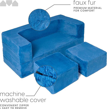 Kids Modular Sofa Blueberry Fur with Round Pillow, Kids Sofa for Toddler and Baby Playroom/Bedroom Furniture with Bonus Pillow