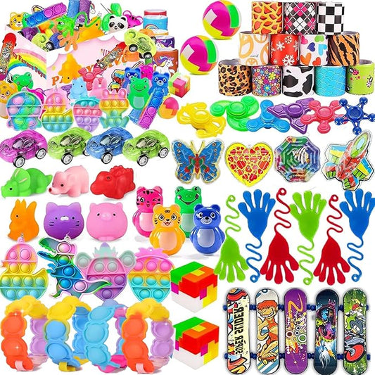 114 Pcs Party Favors for Kids 3-5 4-8 8-12, Fidget Toys, Treasure Box Toys for Classroom, Pinata Filler, Goodie Bag Stuffers, Treasure Chest, Prize Box Toys, Classroom Prizes, Carnival Prizes