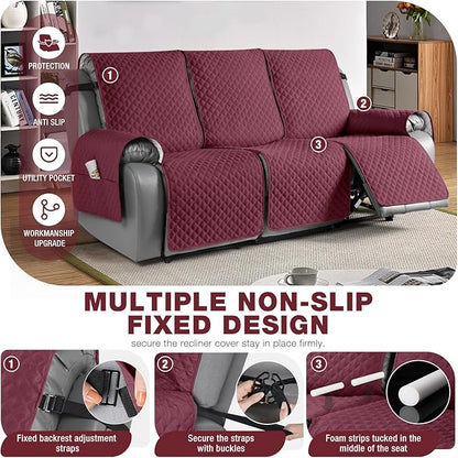 TAOCOCO Recliner Sofa Slipcover Couch Covers for 3 Cushion Couch, Pet Sofa Cover for 3 Seat Recliner Sofa, Washable Reclining Sofa Cover Furniture Protector with Elastic Straps(3 Seater, Wine)