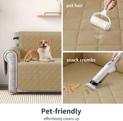 CHUN YI Loveseat Cover, Water Resistant Slipcover for 2 Cushion Couch, Washable Sofa Cover with Adjustable Strap Storage Pocket for Living Room Dog Pet (Loveseat, Khaki)