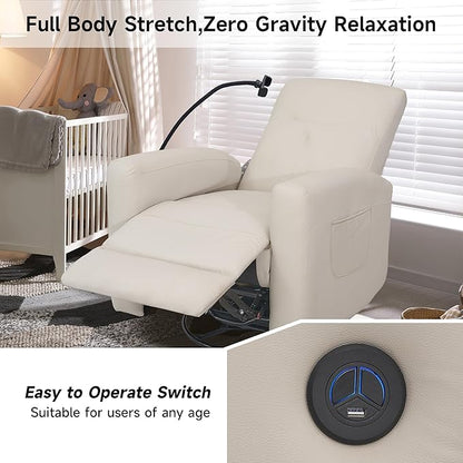 Power Swivel Glider Chair Nursery, Swivel Rocker Recliner with USB Ports, Rocking Chair with Microfiber Leather, Waterproof, Living Room, Nursery - Beige
