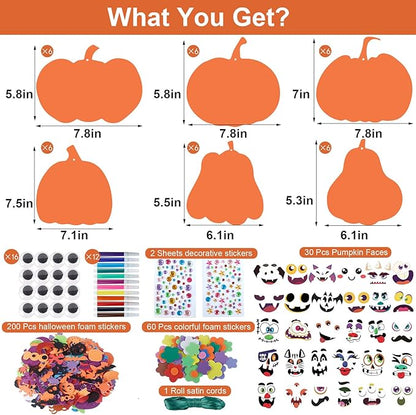 334 Pcs Fall Halloween Foam Pumpkin Crafts, 36 Set Halloween Crafts Foam Pumpkin Stickers DIY Fall Halloween Decorations Ornaments Classroom Party Favor Supplies Activities